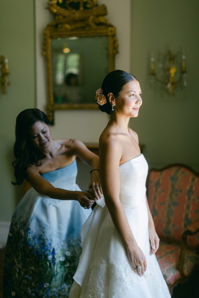 photo of the bride before the ceremony during An American Wedding in Château de Tourreau