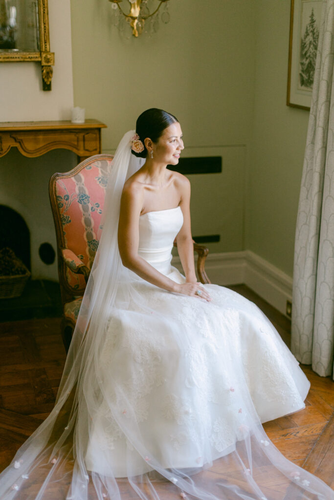 photo of the bride before the ceremony during An American Wedding in Château de Tourreau
