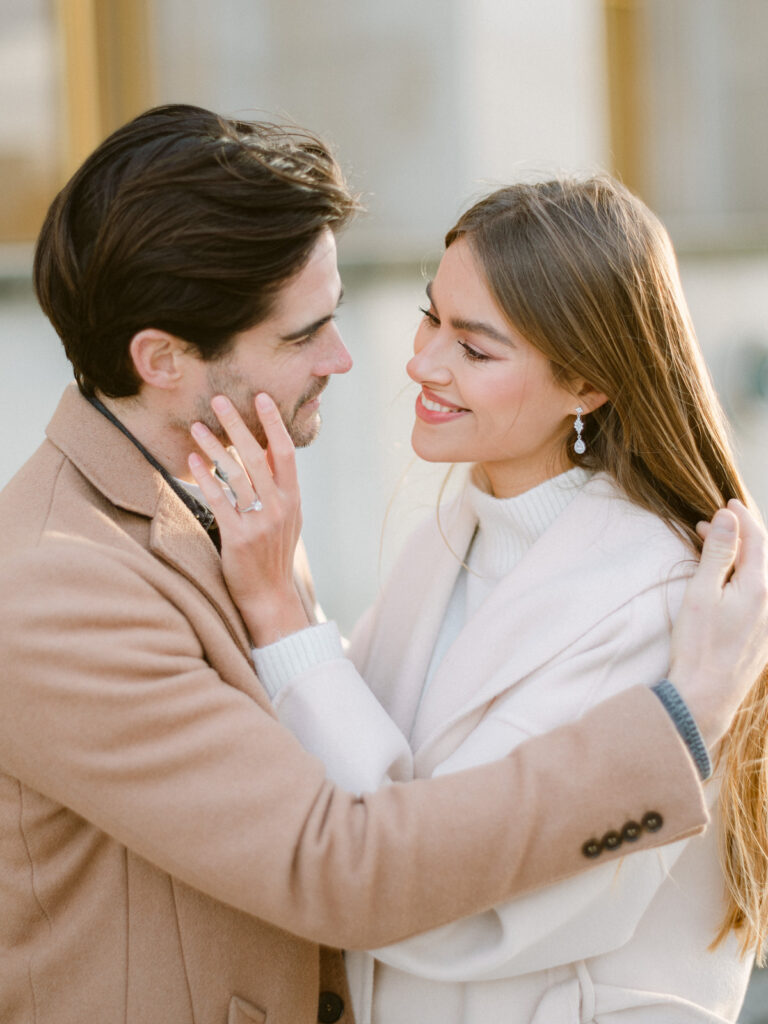 Parisian Engagement Session at Trocadéro - A winter wonderland of love and sophistication in the city of Paris. Capturing the joy and excitement of the couple with stunning views of the Eiffel Tower