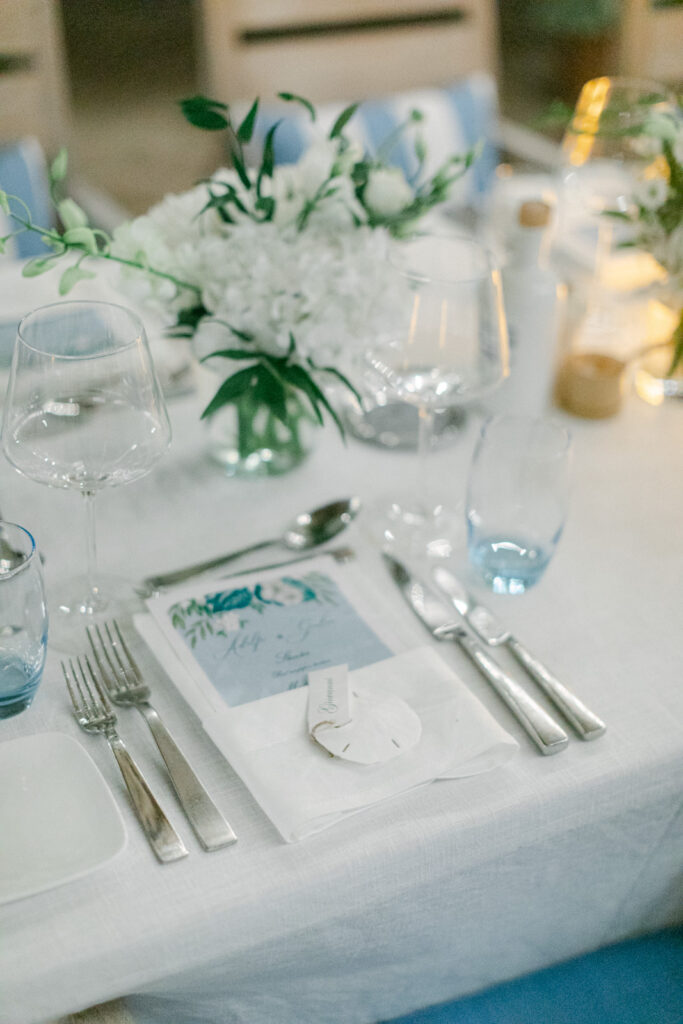 Floral centerpieces adorn Toiny's beach wedding tablescape