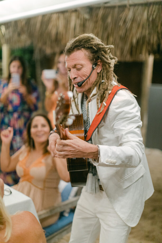 St Barts Beach Wedding guests enjoy Don Soley's melodies