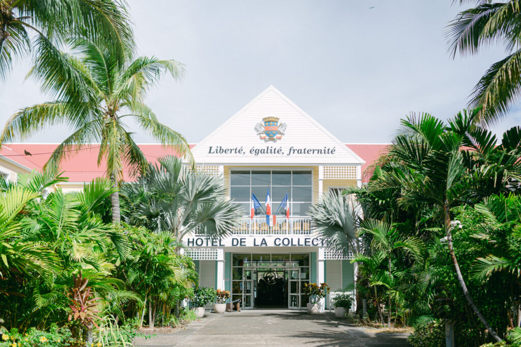 St Barts Beach Wedding: Gustavia Town Hall backdro