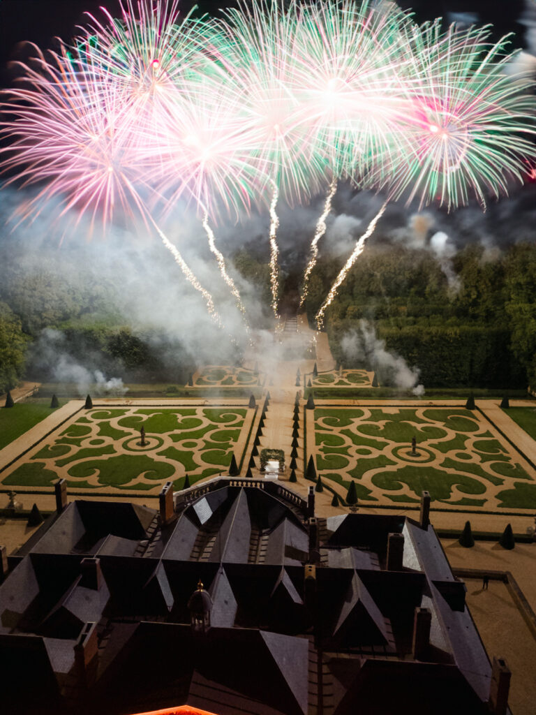 Fireworks light up the night at 'Chateau de Villette: An Elegant Parisian Wedding,' adding a burst of splendor to the Parisian celebration