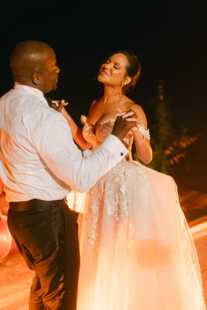 Amidst the historic charm of Chateau de Villette, the bride and groom’s first dance is the pinnacle of 'Chateau de Villette: An Elegant Parisian Wedding,' a symbol of their enduring love