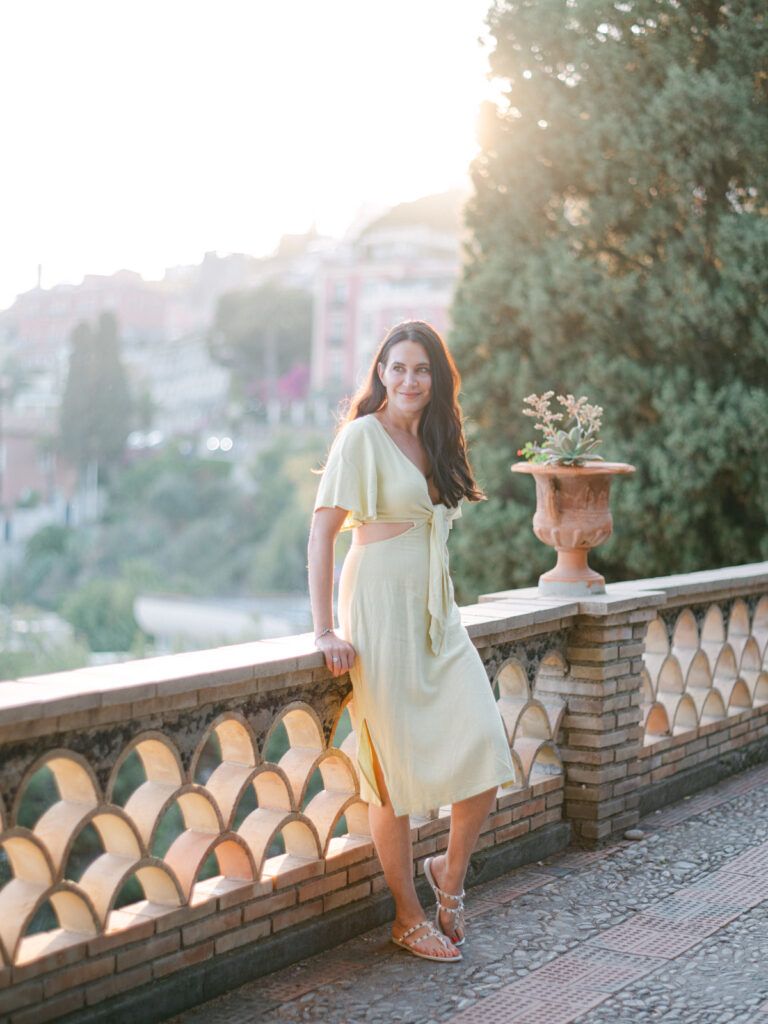 Romantic embrace during engagement session Taormina