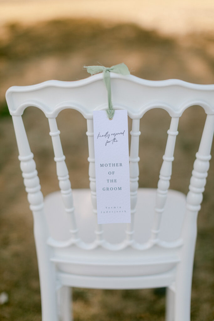 outdoor ceremony under trees at Château de Seguin wedding