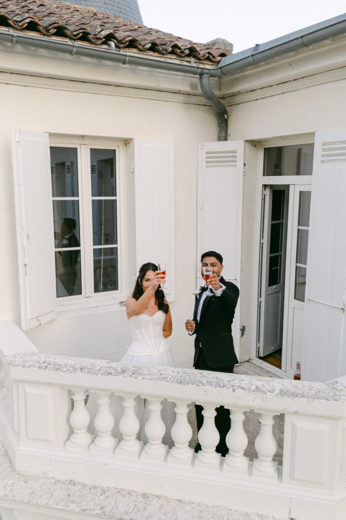 romantic couple photo outside Chateau de Seguin wedding