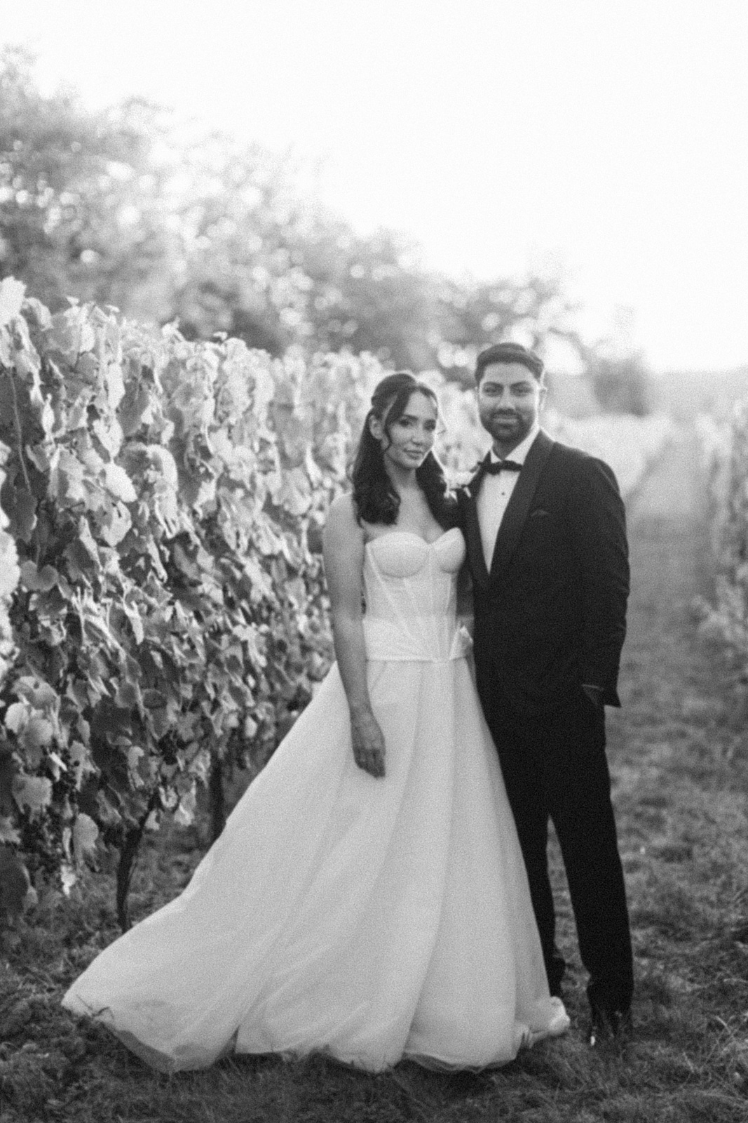 Bride and groom portraits in the vineyards at Château de Seguin wedding
