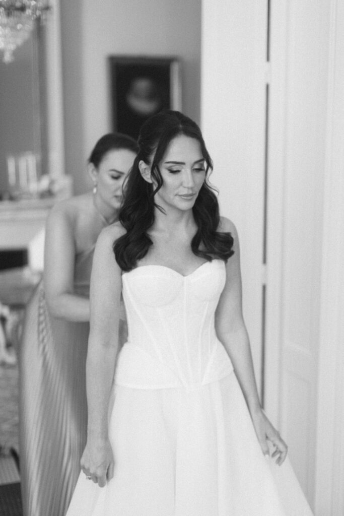 bride getting ready at Château de Seguin with natural light