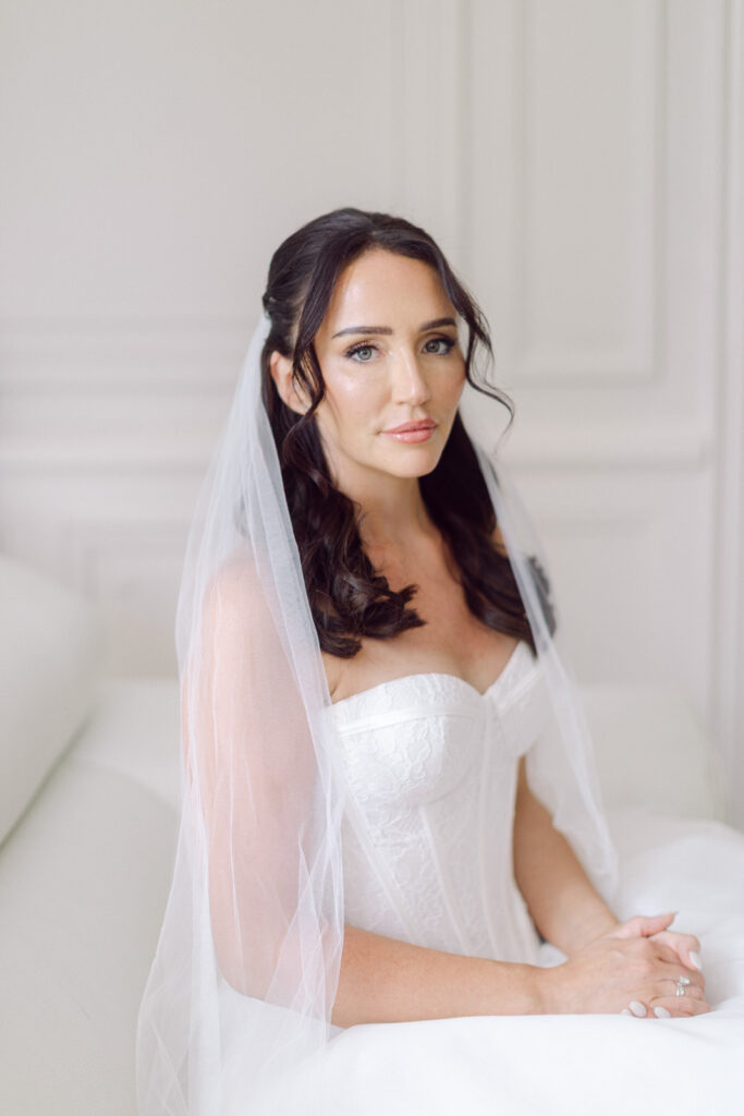 bride getting ready at Château de Seguin with natural light