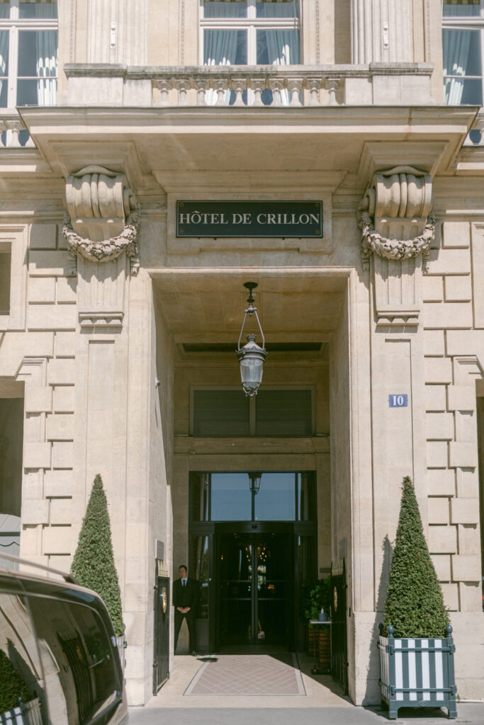 Facade of Hôtel de Crillon, an iconic Paris palace for luxury weddings
