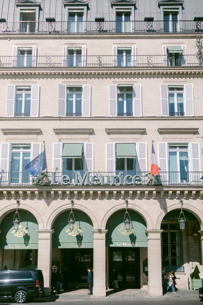 Facade of Le Meurice Paris, a historic luxury wedding venue in the City of Light