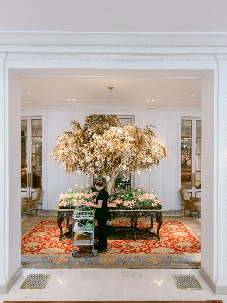 Elegant floral decoration in the lobby of Le Bristol Paris