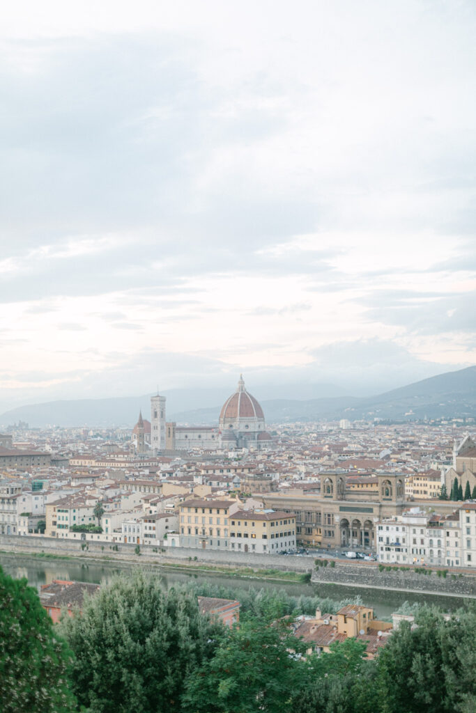 engagement photos in Florence Italy at golden hour near the Duomo