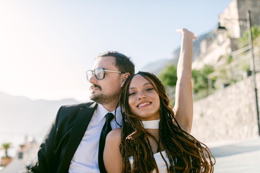 Bridal portrait in Positano overlooking the Amalfi Coast